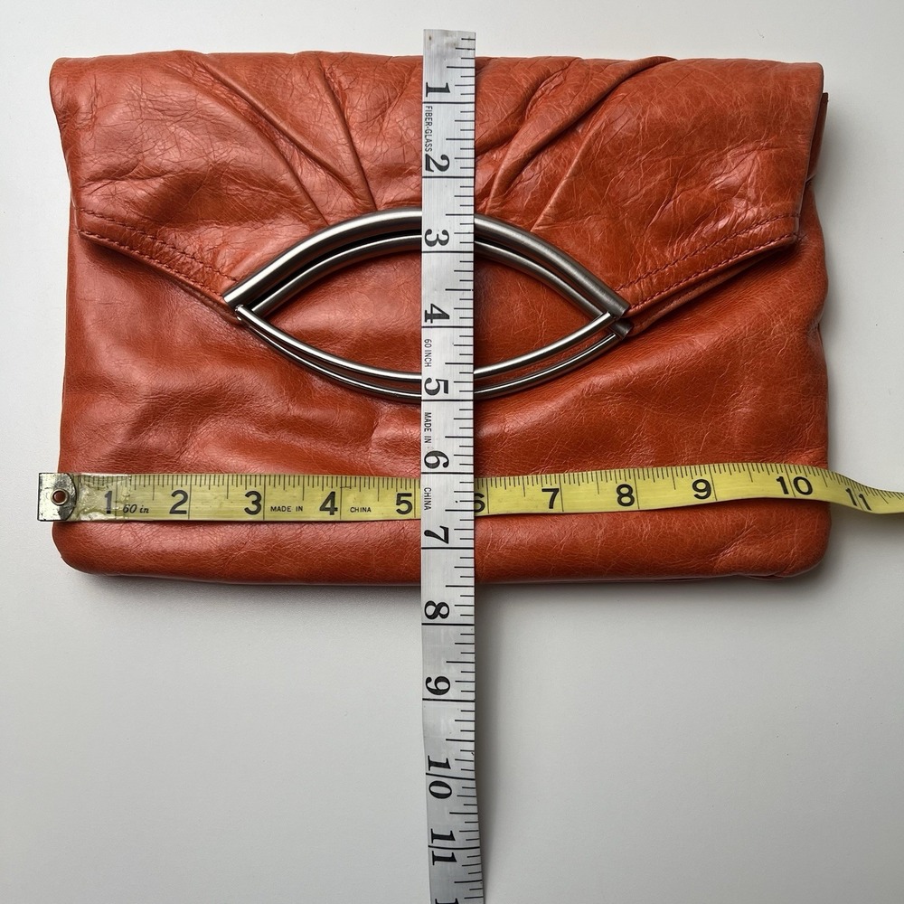 Hobo International Fold Over Clutch Pumpkin Orange Leather Handbag - Picture 11 of 11